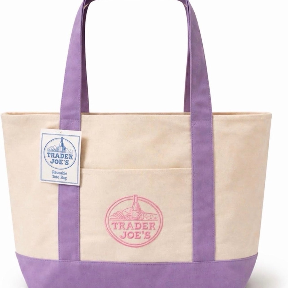 Trader Joe's Lavender-Trim Canvas Tote Bag